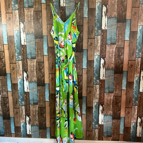 Pants - Large tropical zip back flare jumpsuit